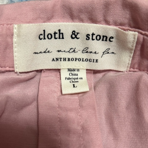 Anthropologie Cloth & Stone Pink Frayed Ruffle Shoulder Button Down Shirt Size L - Picture 6 of 6